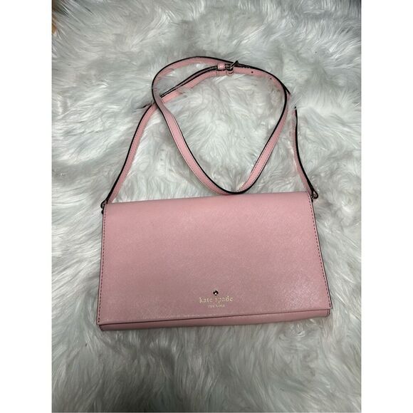 Kate Spade Pink Clutch Crossbody New Canvas Gold Plated - Picture 1 of 10